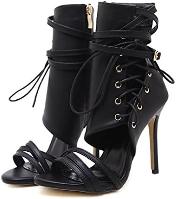 Womens Open Toe Sandals High Heels Lace Up Roman Shoes Party Boots with Side Zipper