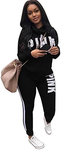 Women's 2 Pcs Turtleneck Pink Printed Sweatshirts Bodycon Pants Party Sexy Nightclub Tracksuit Set