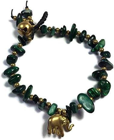 Thai Green Stones And Brass Elephant Bracelet,Adjustable And Free 1 Thai Purse. (19 cm., Green)
