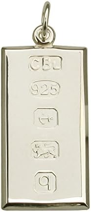 Solid 925 Sterling Silver Large Ingot Pendant With Custom Hallmark 30mm x 16mm and Optional 1.8mm Wide Diamond Cut Curb Chain In Gift Box (available in 16" to 40")