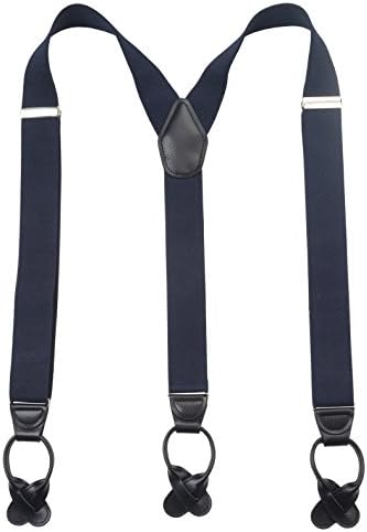 Warm Sunshine Men's Elastic Y-back Leather Button End Suspenders-46",Navy