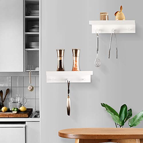 NOZE White Floating Shelves with Hooks, Entryway Coat Rack for Hat or