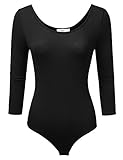 Doublju Womens 3/4 Sleeve Scoopneck Rayon & Ribbed Bodysuit (Made In USA) S-2XL