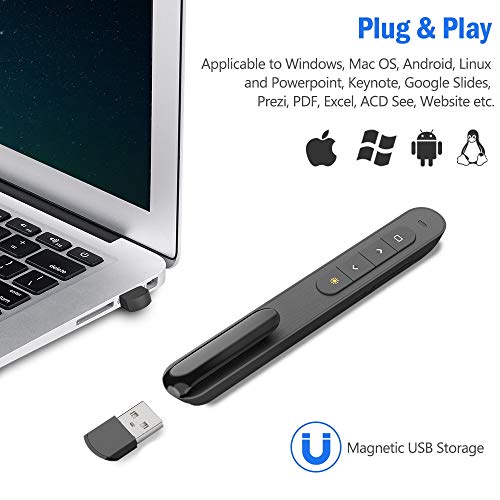 DinoFire for Bluetooth Presentation Remote Powerpint Clicker USB Rechargeable RF 2.4 GHz Dual Modes Wireless Presenter Presentation Laser Pointer Slide Advancer for Mac/Keynote/PC/PPT