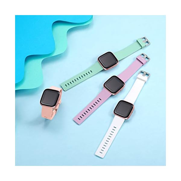 Ouwegaga Pack 4 Silicone Strap Compatible with Fitbit Versa Strap/Fitbit Versa 2 Strap, Replacement Sport Wrist Strap for Fitbit Versa 2/Versa/Versa Lite, Women & Men Small Large - Image 3
