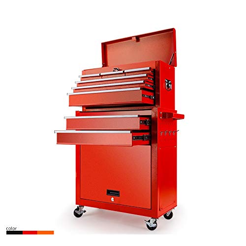 Big Tool Box,Rolling Tool Chest with Sliding Drawers,2 in 1 Tool Cabinet with 4 Swivel Wheels (2Pcs with Brake),Cold Rolled Steel,Red