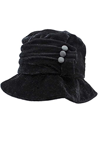 Black Velvet Bucket Hat With Button Trim