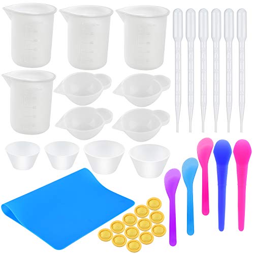 Coopay Silicone Resin Mixing Cups Kit- 100ml Silicone Measuring Cups, Silicone Mixing Cups, Transfer Pipettes, Finger Cots, Silicone Stir Stick and Silicone Mat for Art Making Handmade Craft