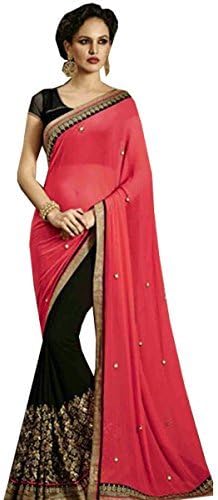 JHTEX FASHION Indian Women's Half HaIf Designer Georgette Fancy Saree Free Size Red