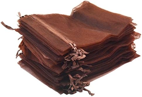 100pcs Organza Bags-Tojwi 3.94"x5.91" Drawstring Pouches Jewelry Candy Gift Favor Bag for Party Wedding Storage Bags(10x15cm, Brown)
