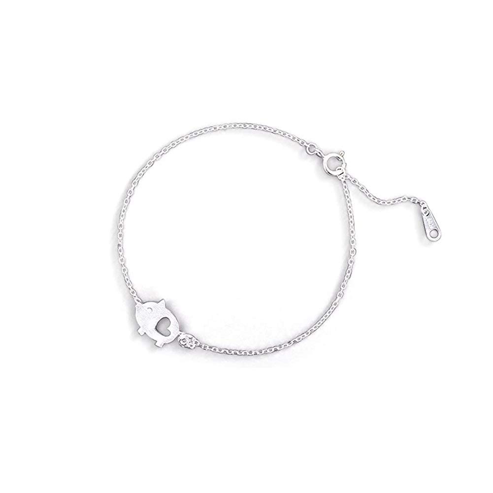 Cute Pig Bracelet for Women Girls Sterling Silver Delicate Matte Porket Hollow Love Heart Charm Link Bracelets Anklets for Pet Lover Animal Keepsake Jewelry Birthday Gifts for Daughter Niece 8 inch