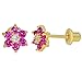 Gold Plated Fuchsia and Clear CZ Flower Screw Back Earrings for Toddlers & Kids - Elegant and Shiny CZ Flower Earrings Elegant Gift for Birthdays - Floral Themed Jewelry for Little Girls