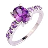 lingmei 7mm*9mm Oval & Round Cut CZ Created Amethyst Purple Stones Women's Ring US Size