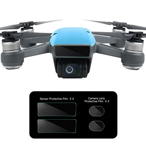O'woda 4pcs/set Glass Fiber Film Anti-scratch Protector: 2pcs Camera Lens Glass Film + 2pcs Drone Body Screen Film Protective with Storage Box for DJI SPARK
