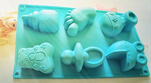 Efivs Arts Baby Shower Party Pan Bear Carriages Bottle Feet Bear Silicone Soap Chocolate Cake Cookie Mold Pudding Jelly Mold, 11.3"