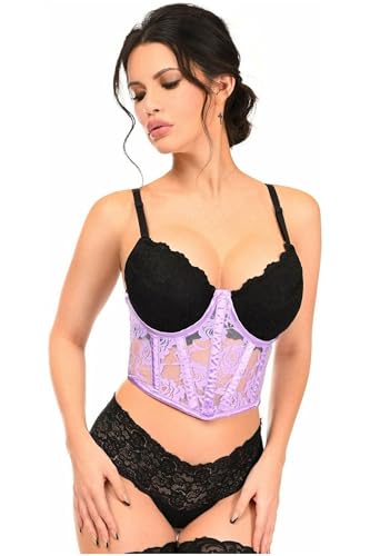 Daisy corsets Lavish Lavender Sheer Lace Underwire Waist Cincher Corset at Amazon