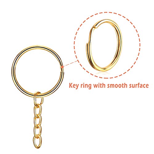 JEWMAY 100Pcs Split Key Chain Rings with Chain and Jump Rings Bulk for Crafts Supplies 1 Inch - Gold Color - Thumbnail 3