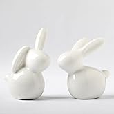 GOODSTART Ceramic Rabbit Ceramic Bunny Figurine Porcelain Modern Art Home Decor, A Set of 2 Rabbit Decor, Easter Bunny Rabbits, Easter Decorations for Home