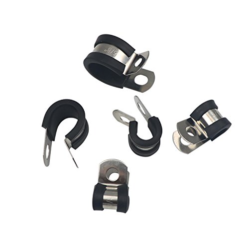 Cable Clamp 55 Pieces 304 Stainless Steel Rubber Cushion Pipe Clamps Assortment with 5 Size 1/4'' 5/16'' 3/8'' 1/2'' 5/8'' Metal Cable Clamp Kit