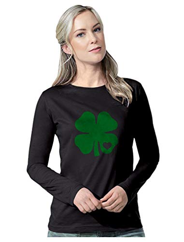 Irish Shamrock Green Clover Heart St. Patrick's Day Women Long Sleeve T-Shirt Large Black