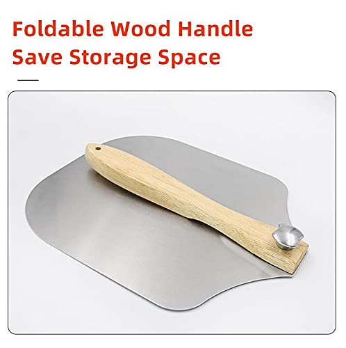 Metal Aluminum Pizza Peel Wooden Handle - 12 inch x 14 inch Pizza Paddle with Foldable Wood Handle Grill Oven Accessories Pastry Dough Bread Turner，Homemade Baking Cake Spatula