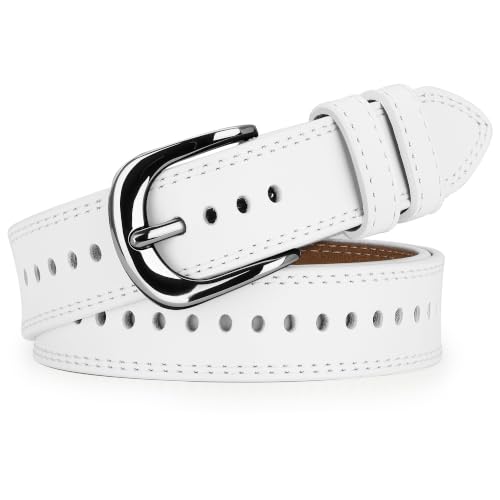 XZQTIVE White Women's Leather Belt, 1.1" Width, Multiple Adjustment Holes at Amazon