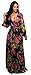 Women Elegant Deep V Neck Long Sleeve Chiffon Floral PrintLong Maxi Dress with Belt