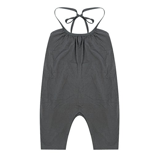 chinatera Little Girls Kids Halter Romper Harem Pants One-Piece Jumpsuit Cotton (1-2Y, Grey) - Thumbnail 2