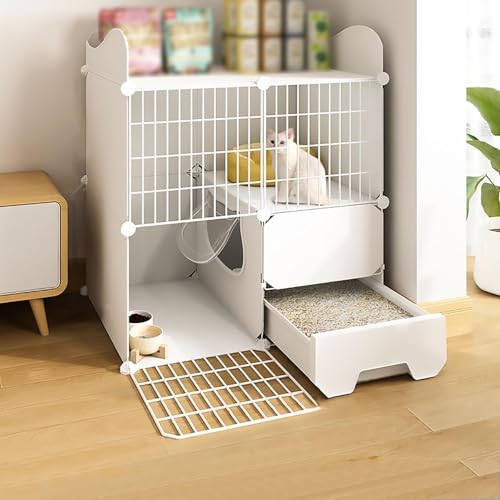 CENXI Cat Cage, Cat home, Premium Indoor Cat Cage with Litter Box, Easy Assembly HD Clear Fence And Sturdy Metal Grid, Keep Your Kitten Safe at Night