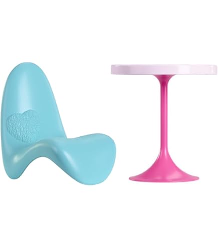 Barbie Dreamhouse Replacement Parts - Pink Round Table & Blue Gaming Chair For HMX10
