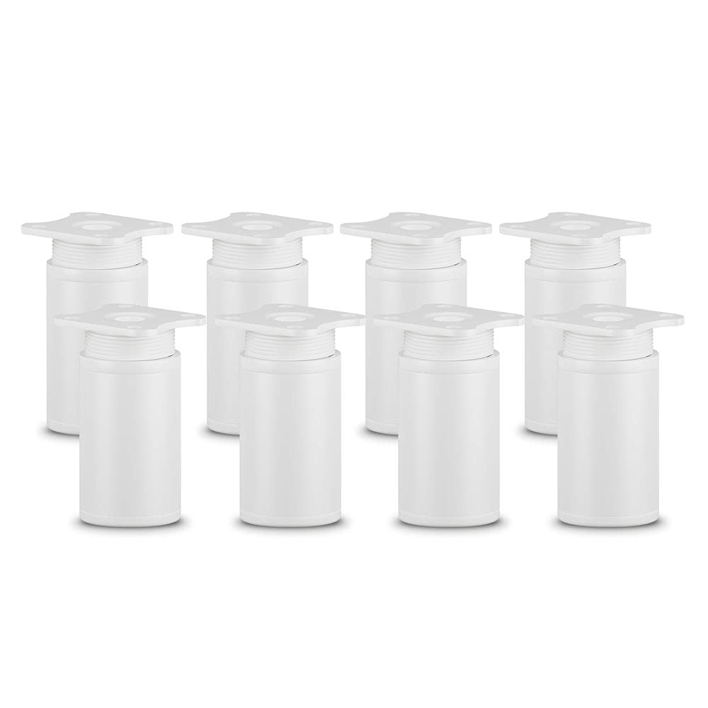 sossai® MFR1 Designer Furniture Feet Height Adjustable Set of 8 Round Profile Diameter 40 mm Colour: White Height: 60 mm (+20 mm) Material: Aluminium Wood Screws Included