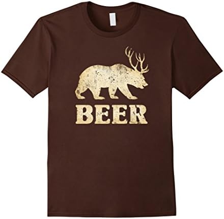 Mens Vintage Bear+Deer=Beer Funny T-Shirt XL Brown