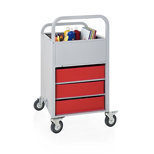 image for Guidecraft Rolling Display and Storage Utillity Cart, Metal Media Truc