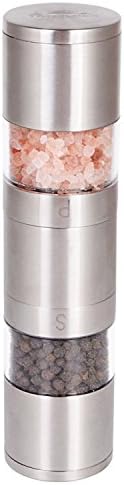 Salt And Pepper Grinders Combo Dual 2 in 1 Mills,Brushed Stainless Steel With Ceramic Rotors And Durable Clear Acrylic Body,Adjustable Coarseness,Salt And Pepper Shakers by Tatra Pro (7.25"x1.75")