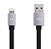 Just Mobile AluCable Flat with 2.4A High Speed Aluminum Lightning Connector for iPhones, iPads, and iPods, Black/Silver (DC-268GY)