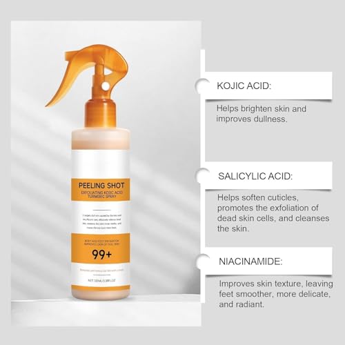 Body Keratin Care Kojic Acid Turmeric Spray Gently Exfoliating Peeling Solution Skincare with Retinol, Glutathione, Niacinamide, Vitamin B, C, E for All Skin Types 100ml