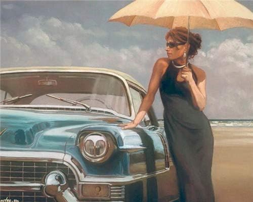 Art DIY Paint by Numbers for Adults Beginner Kids Beach car Woman Canvas Print Wall Art Home Decoration 16 x 20 inch(Without Frame)