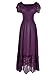 Anna-Kaci Peasant Maiden Boho Inspired Cap Sleeve Lace Trim Maxi Dress, Purple, X-Large