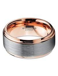 Charming Jewelers Anillo de boda de tungsteno de 0.394 in para hombre y mujer, ajuste cómodo, oro amarillo de 18 quilates, negro y gris, borde biselado cepillado pulido