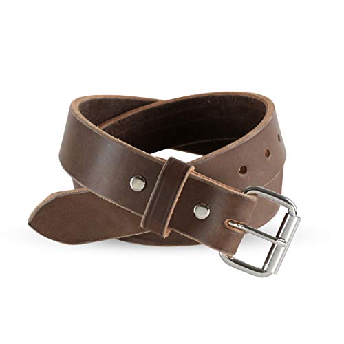 Heavy Duty Full Grain Leather Belt - 1.5 Inch Wide - One Piece Thick Leather - Made in USA (Brown, 58)