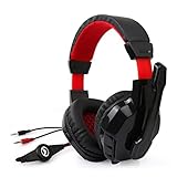 ECOOPRO 3.5mm Over Ear Stereo Gaming Headphones Headset with Microphone Black/ Red