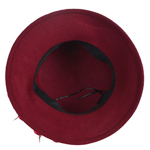 Women's Wool Church Dress Cloche Hat Plumy Felt Bucket Winter Hat (Floral-Claret)