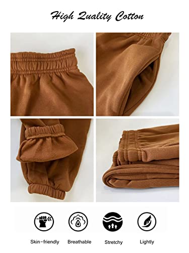 AROGONE Womens Summer Casual Cotton High Waisted Sweatpants Loose Athletic Jogger Pants with Pockets Brown Small