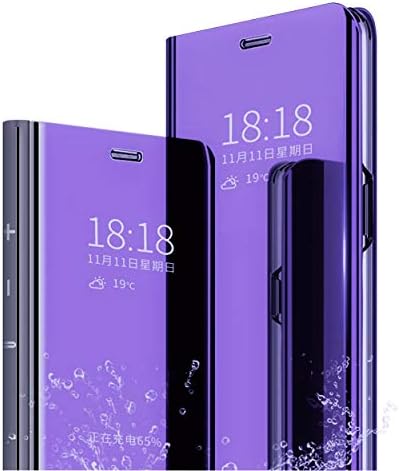 MLOTECH For LG V30 case,Cover+ screen protectors tempered glass Flip Clear View Translucent Standing Cover Mirror Plating Holder Full Body 360°Protection Purple Blue