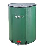 VINGLI 66 Gallon Collapsible Rain Barrel, Portable Water Storage Tank, Rainwater Collection System Downspout, Water Catcher Container with Filter Spigot Overflow Kit