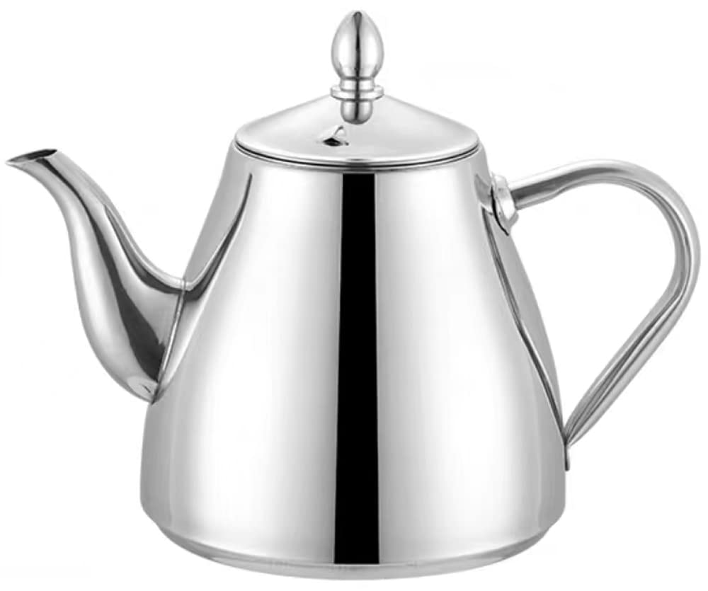 SANQIAHOME Stainless Steel Teapot Coffee Servers 42oz(1.2 litres) 4-5 Cups，Easy Pour Silver Tea Pot