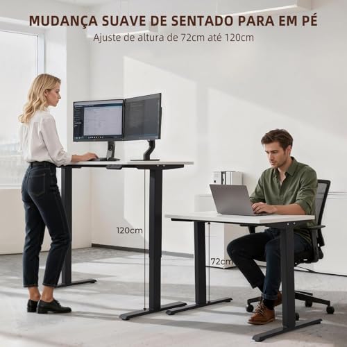 Estrutura de Mesa Elétrica Ajustável para Trabalho em Pé e Sentado – 3 Configurações de Memória, Altura de 72cm a 120cm, Base Ergonômica e Design Silencioso (Preto)