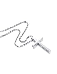 Reve cadena simple colgante con cruz, acero inoxidable en tono plateado para hombre y mujer, 20 a 22 pulgadas