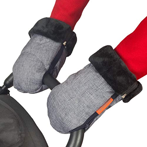 liuliuby CozyMitts – Weatherproof Stroller Hand Muff/Stroller Warmer Gloves for Freezing Winter – Universal Fit (Heather Gray)