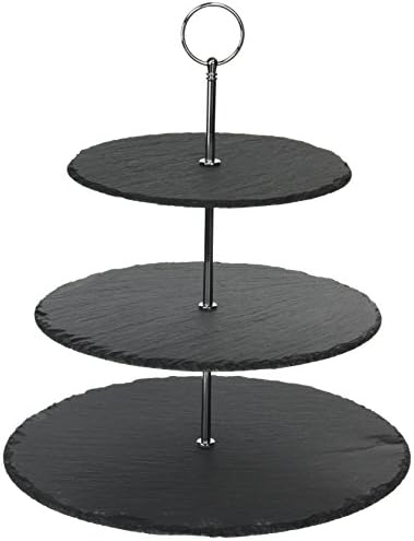 3 Tier Serving Tray Tiered Serving Stand | Slate Cheese Board | Host Parties, Display Cheese, Hors D'oeuvre, Charcuterie, and Dessert | Microfiber Cleaning Cloth and Soapstone Chalk Included